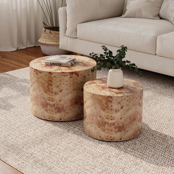 Village Green Nesting 19"L x 19"W Coffee Table Set - Natural Burl Wood Top 