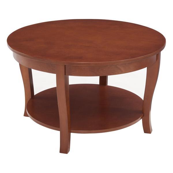 Davenby Traditional 30" Round Coffee Table - Open Storage Shelf - Solid Wood - Walnut 