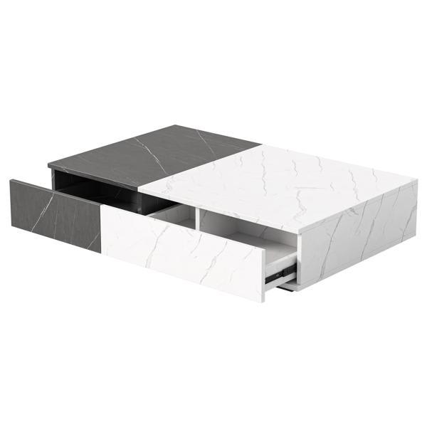 Vedette Modern 51"L x 32"W Coffee Table - Black and White - Marble Finish 