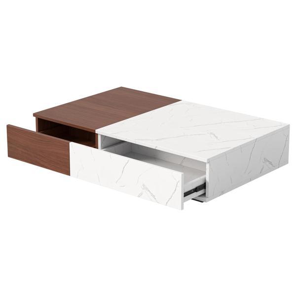 Vedette Modern 51"L x 32"W Coffee Table - Walnut Brown - Marble Finish 
