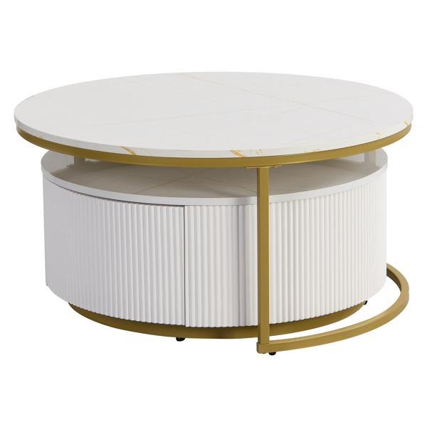 Heritage 32"L x 32"W Coffee Table - Fluted with Drawer - White and Gold 