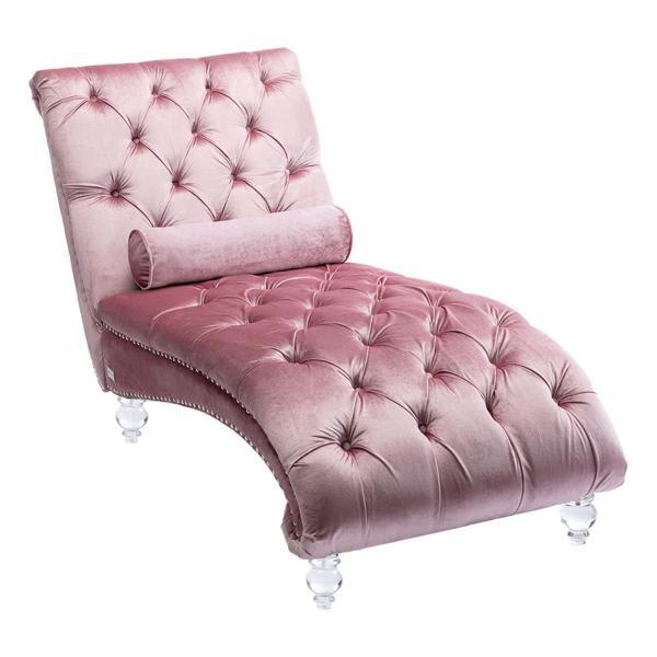 Lunaria Velvet Chaise Lounge - Button-Tufted Upholstered - Pink Velvet 