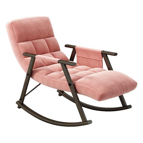 Drift Folding Rocking Chair - Adjustable High Back and Foot Rest - Pink Velvet 
