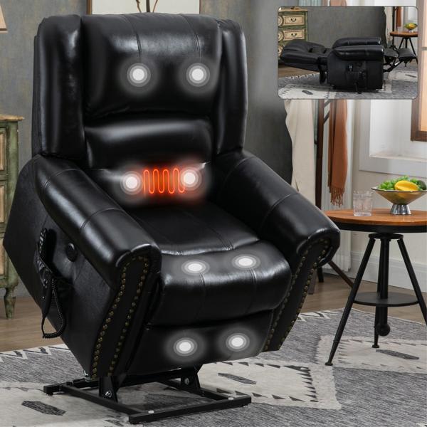Aurum  Power Lift Recliner Chair - Heat and Massage - Black Leather 