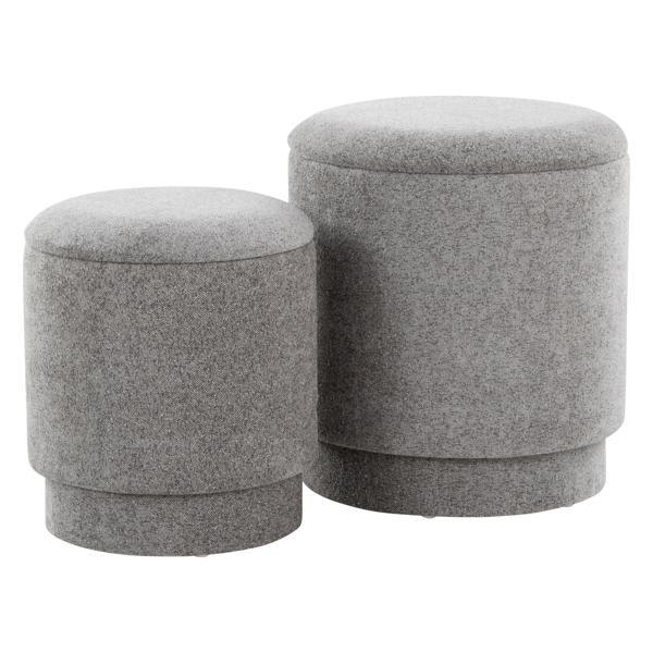 Elysian Marla Ottoman Set - Contemporary Style - Grey Fabric - Set of 2 