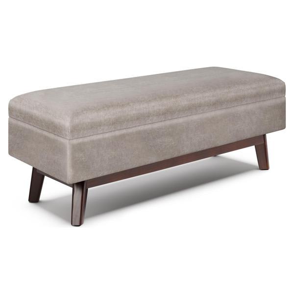 Bayside Cove Owen Rectangular Storage Ottoman - Distressed Gray Faux Leather 
