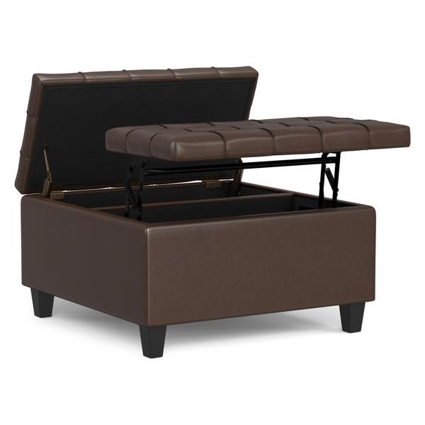 Brocton 30" Ottoman - Chocolate Brown Vegan Faux Leather - Storage Compartments 