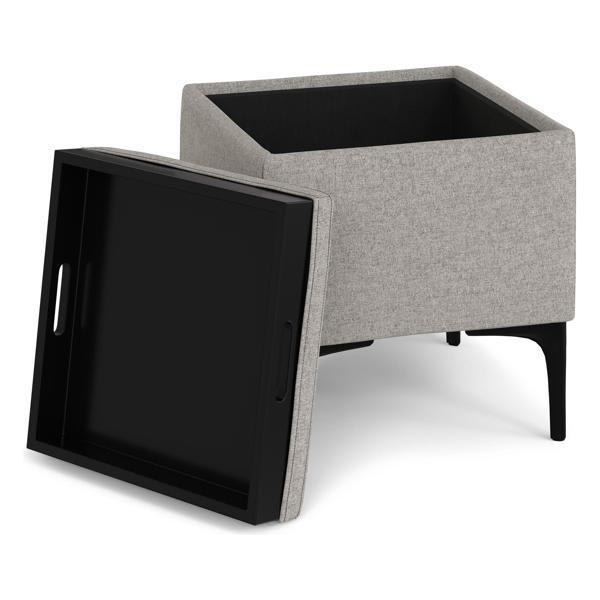 Luminys Natasha Ottoman with Tray - Cloud Gray Linen-Style Fabric 