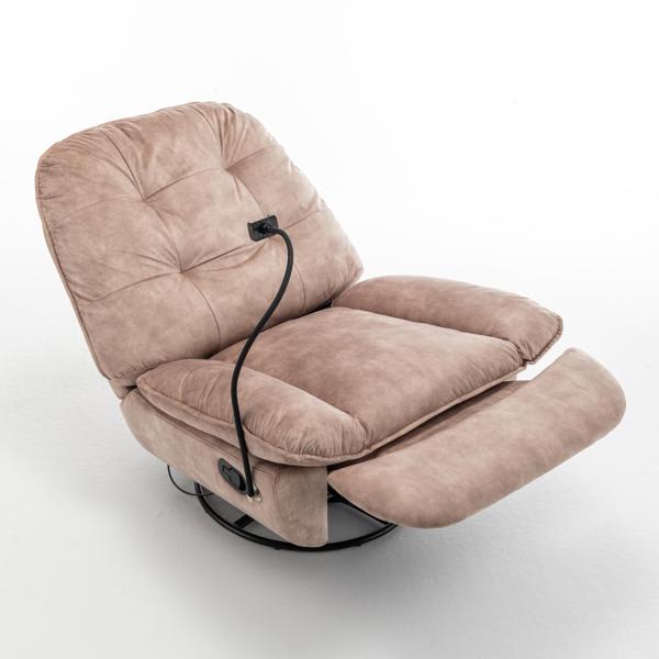 Elevado 41"L x 41"W x 36"H Recliner - Natural Brown Velvet - Rocking and Rotating - with Phone Holder 