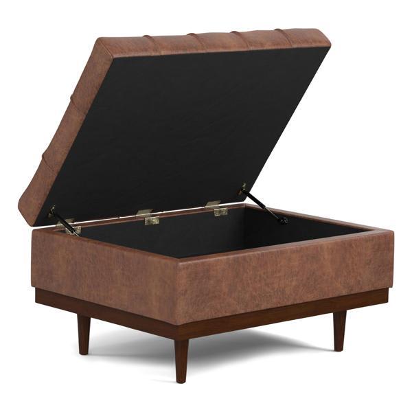 Easton Place Mariah Coffee Table Ottoman - Distressed Saddle Brown Vegan Faux Leather 