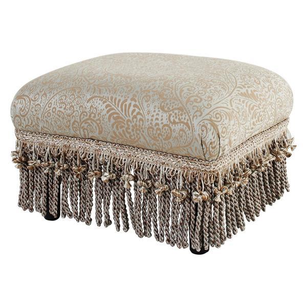 Fialora Ottoman - Silvery-Blue Beige Paisley Jacquard Fabric 
