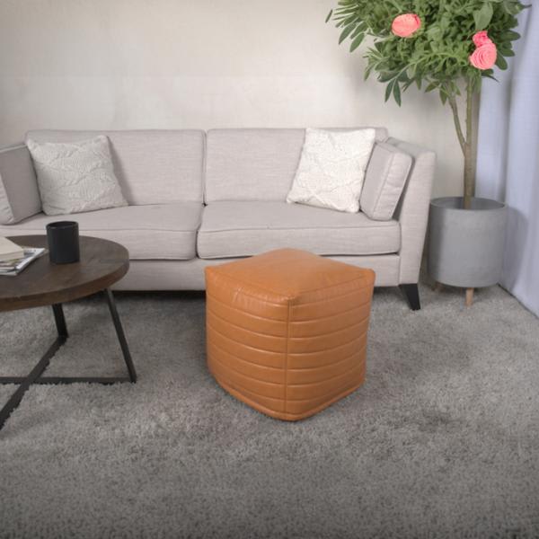 Irongate 16" Ottoman - Caramel Faux Leather 
