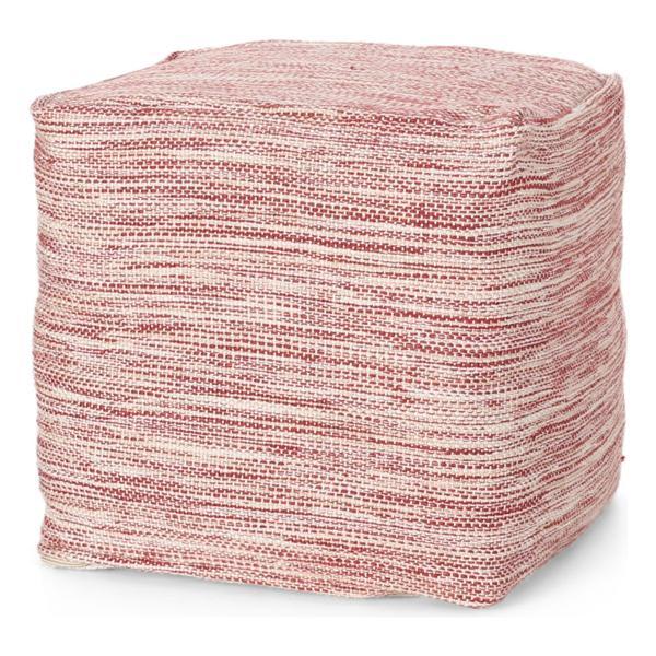 Diamante 16" Ottoman - Red and White Cotton Square Pouf 