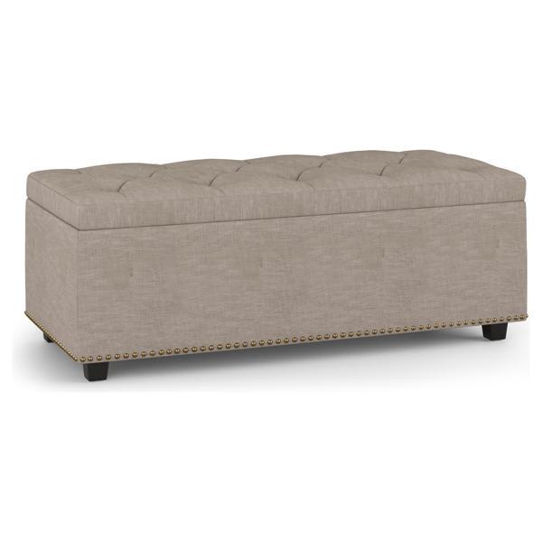Ethereal Hamilton Lift Top 44" Ottoman - Natural Linen Look Fabric - Silver Nail Head Trim 