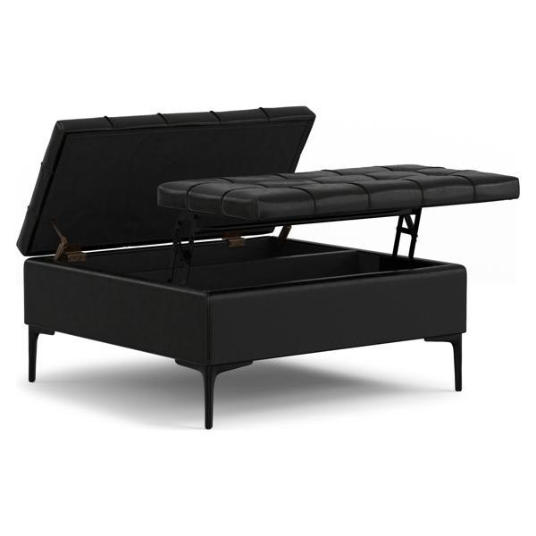 Enigma Laura Lift Top Storage Ottoman - Black Vegan Faux Leather 