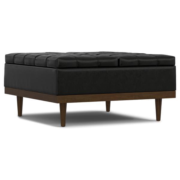 Floraison Mariah Lift Top Storage Ottoman - Black Vegan Faux Leather 