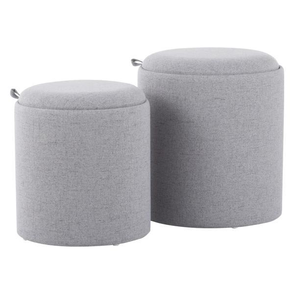 Willowdene Tray Nesting Ottoman Set - Grey Fabric and Natural Wood 