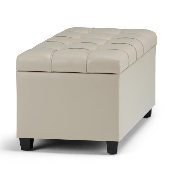 Elspeth Sienna Storage Ottoman Bench - Satin Cream Vegan Faux Leather 