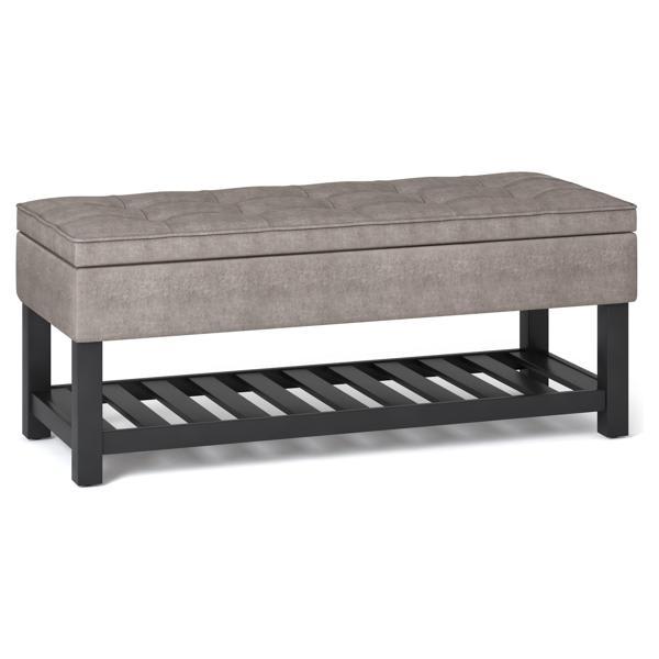 Nyxelle Cosmopolitan Storage Ottoman Bench - Distressed Gray Taupe Faux Leather 