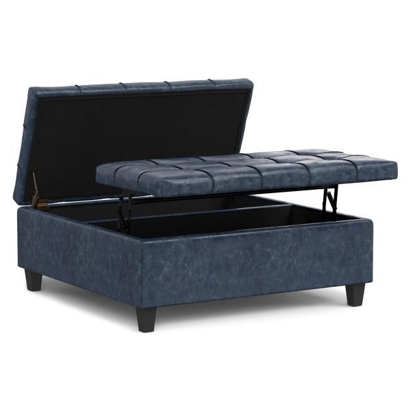 Fablebrook Harrison 40" Square Coffee Table Ottoman - Denim Blue Vegan Faux Leather 