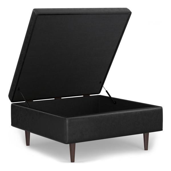 Cressida 38" Ottoman - Distressed Black Vegan Faux Leather - Storage 