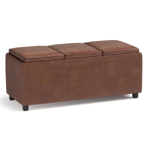 Marlowyn Avalon Storage Ottoman - Distressed Saddle Brown Faux Leather 