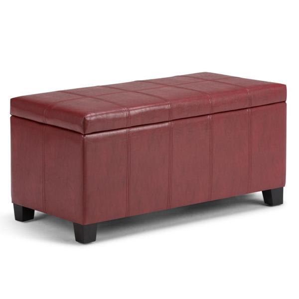 Duluth Dover Storage Ottoman Bench - Radicchio Red Faux Leather 
