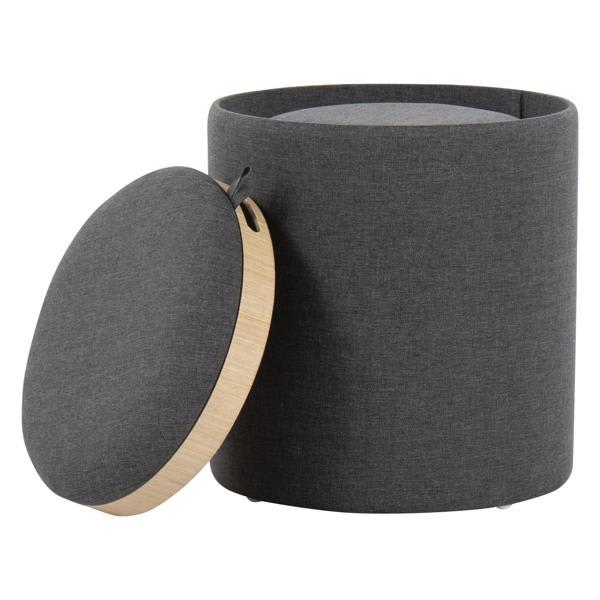 Irellis Tray Nesting Ottoman Set - Charcoal Fabric and Natural Wood 