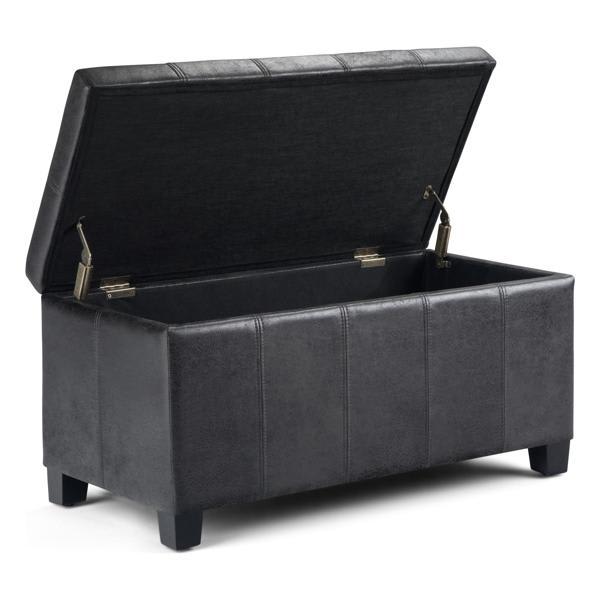 Tuscan Dover Storage Ottoman Bench - Distressed Black Faux Leather 