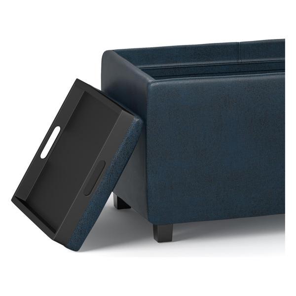 Zenda Avalon Storage Ottoman - Distressed Dark Blue Faux Leather 