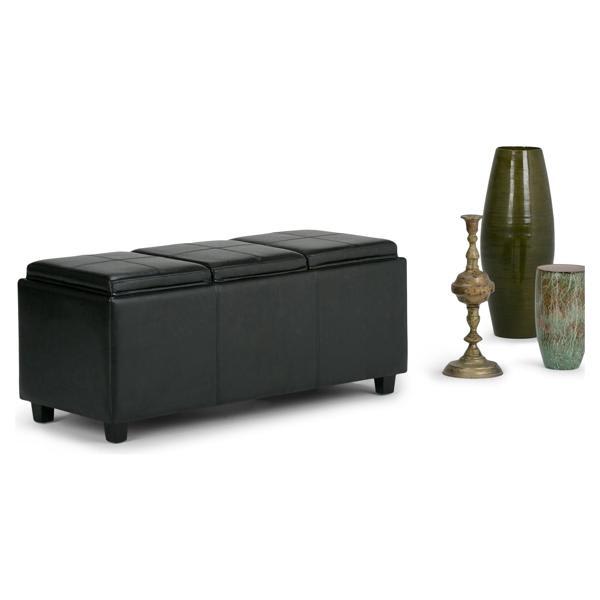 Vesperis Avalon Storage Ottoman - Midnight Black Vegan Faux Leather 