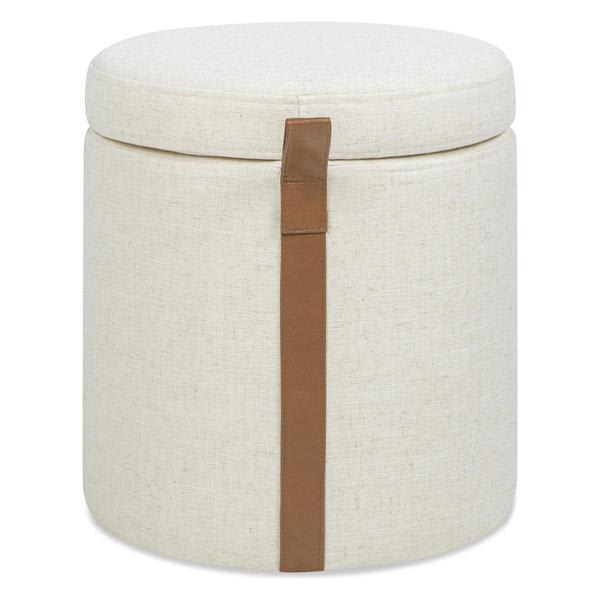 Wenda Brandy 14" Ottoman - Flax White Linen - Storage 