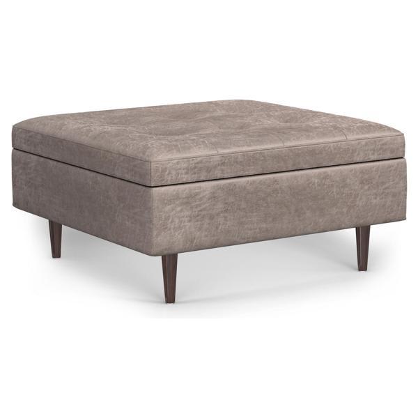 Elington Shay 38" Square Ottoman - Distressed Gray Vegan Faux Leather - Storage 