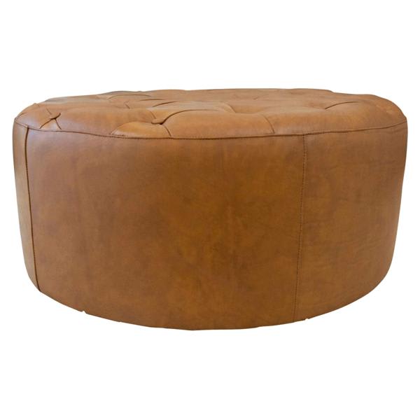 Voyage Seletar 37" Ottoman - Tan Genuine Leather - Diamond Button Tufting 