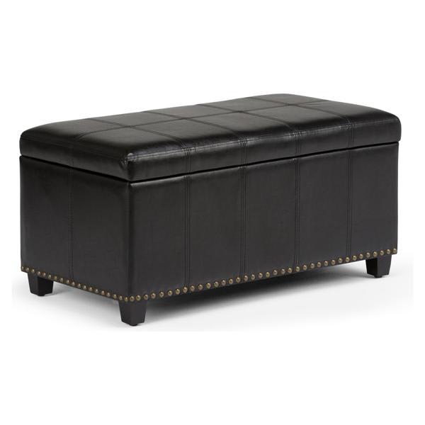 Zion Peak Amelia Storage Ottoman Bench - Midnight Black Faux Leather 