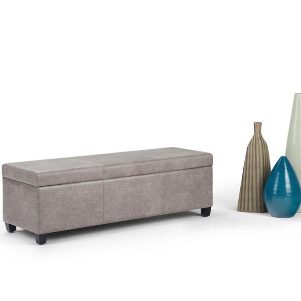 Cumberland Avalon 48" Ottoman Bench - Distressed Gray Faux Leather - Storage 