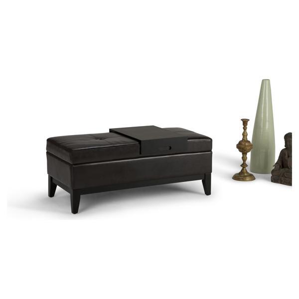 Dakota Plains 21"L x 42"W Ottoman Bench with Tray - Tanners Brown Faux Leather 