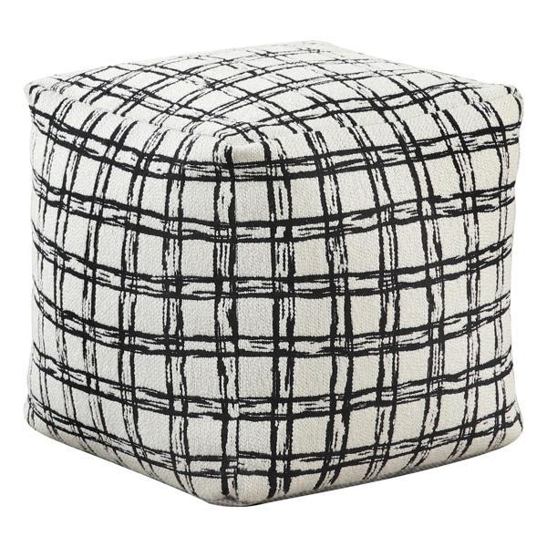 Fabli 16" Pouf - Black and White Jacquard Fabric Upholstered Ottoman 