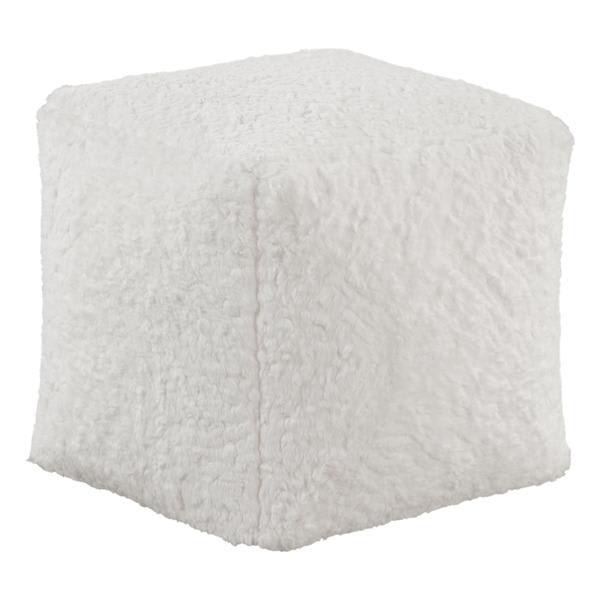 Fabli Celina 16" Pouf - Off-White Faux Fur Fabric Upholstered 