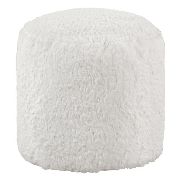 Fabli 17" Pouf - Off White Faux Fur Fabric Upholstered Ottoman 