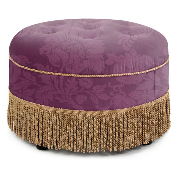 Marintha 24" Ottoman - Purple Floral Sateen Jacquard - Gold Trim 