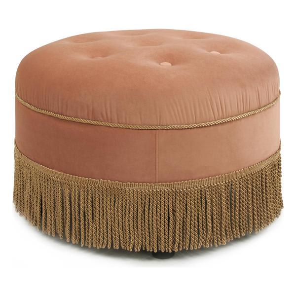 Yolanda 24" Ottoman - Peach Orange Velvet with Gold Trim 
