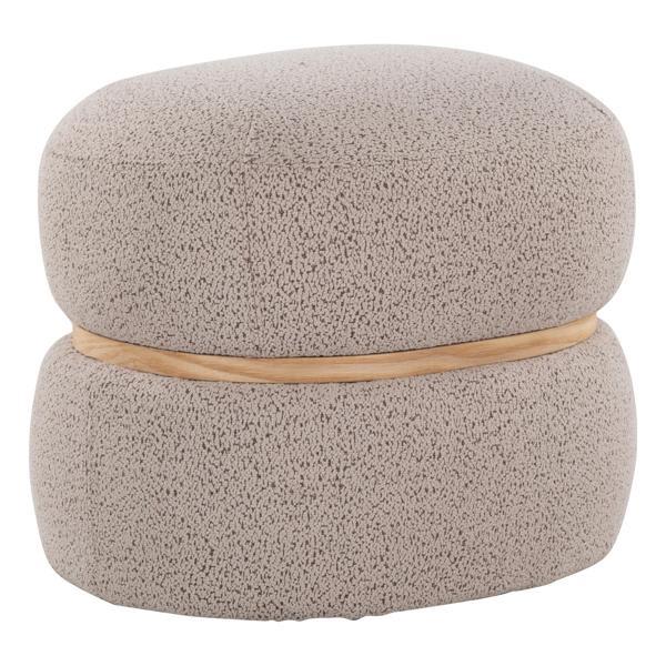Florapark Cinch Pouf Ottoman - Beige Boucle Fabric and Natural Wood Accent 