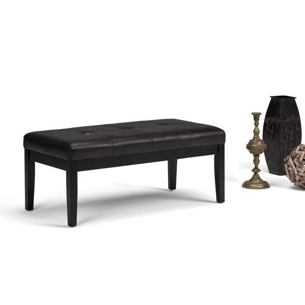 Virano Lacey Tufted Ottoman Bench - Distressed Black Faux Leather 