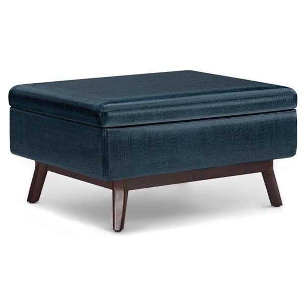Vallory Owen Storage Ottoman - Distressed Dark Blue Vegan Faux Leather 