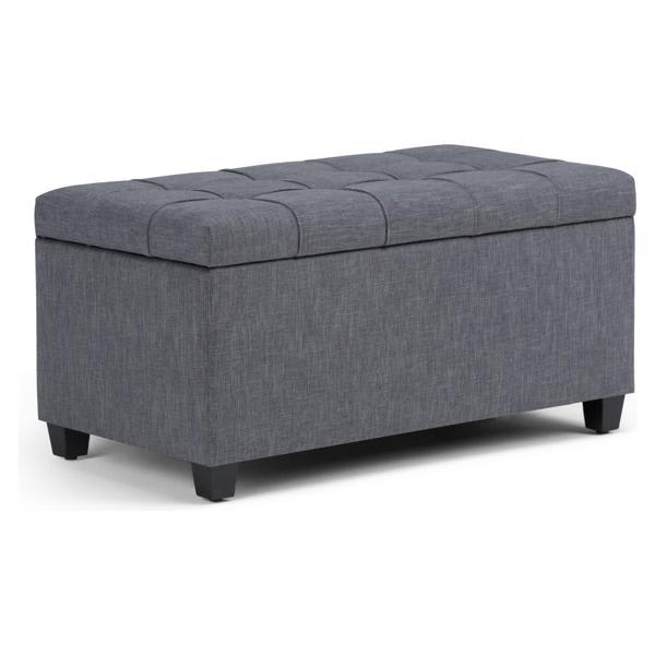 Winston Sienna Storage Ottoman Bench - Slate Grey Linen Look Fabric 
