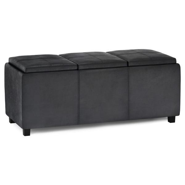 Sancti Avalon Storage Ottoman - Distressed Black Faux Leather 
