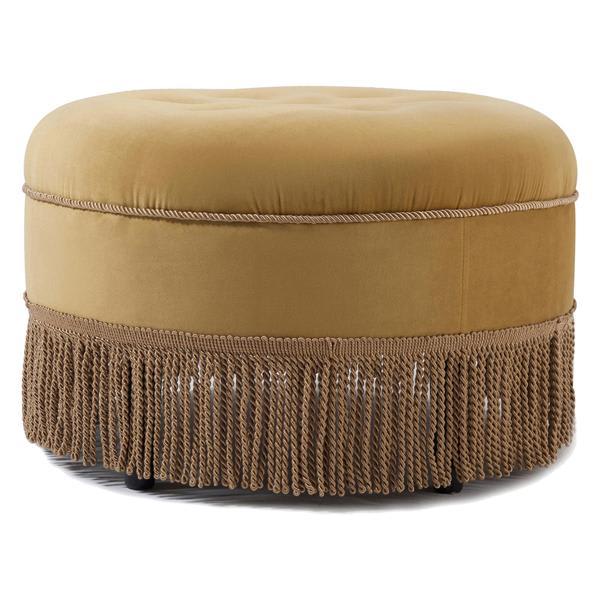 Yolanda 24" Ottoman - Gold Trim - Yellow Velvet 