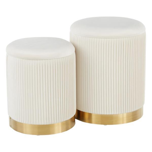 Lumin Marla Ottoman Set - Cream Velvet - Gold Metal Base - Set of 2 