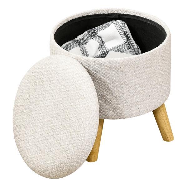 Alta 16" Ottoman - Cream White Polyester - Hidden Storage 